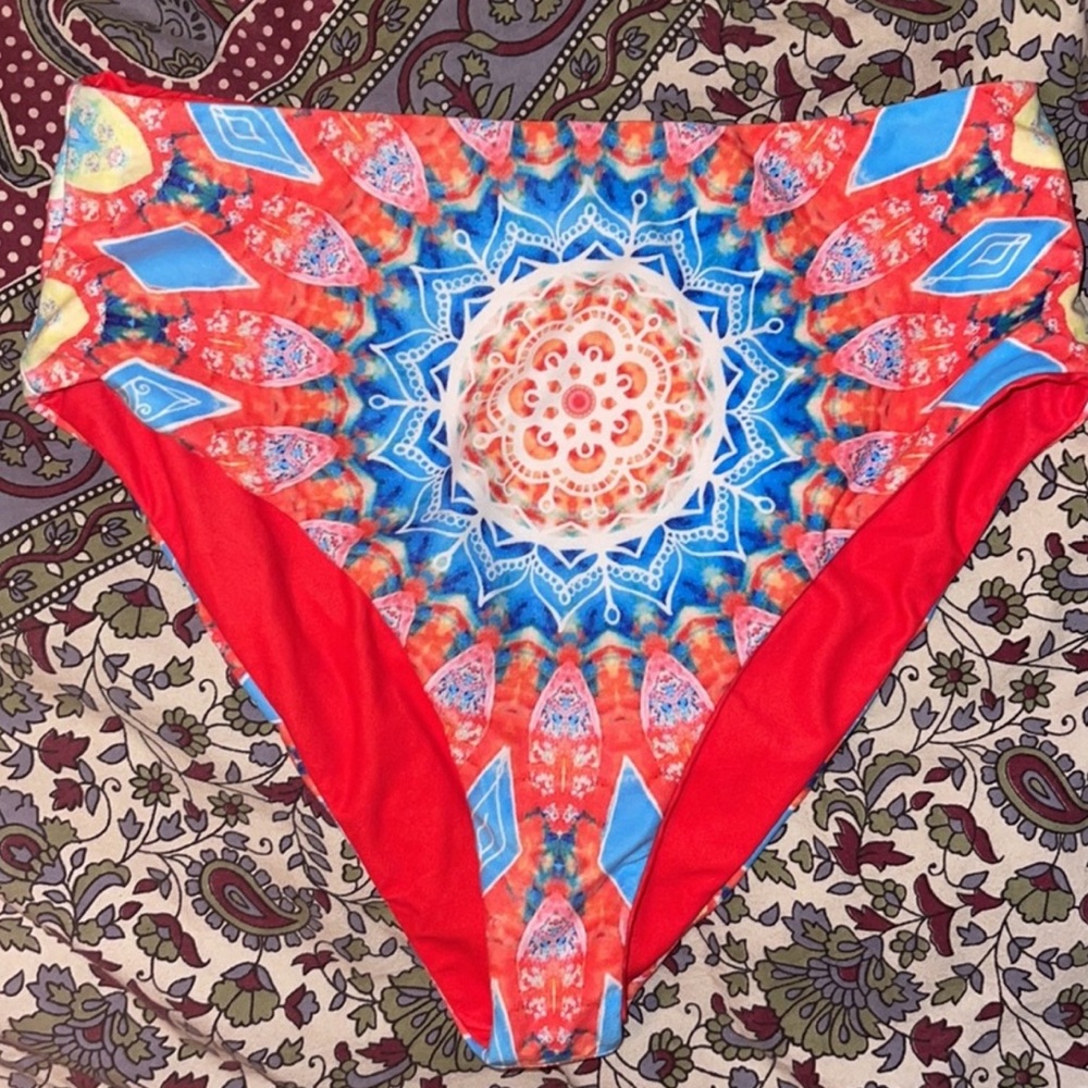 Wolven Santorini Reversible High-Waisted Bikini Bottom
